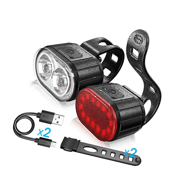 USB Rechargeable Waterproof LED Bicycle Light Front and Rear Tail Light for Night Riding Flashlight Feature