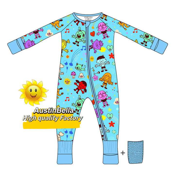 Austinbella Custom Boutique Bamboo Printed Baby Clothes Digital Printing All Over Print Clothing Zipper Rompers Blanket Pajamas