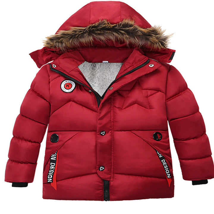 OEM ODM Korean Style Winter Thick Cotton Filled Breathable Fleece Coat Boys Hooded Outerwear Blazer Zipper Closure Warm Jacket