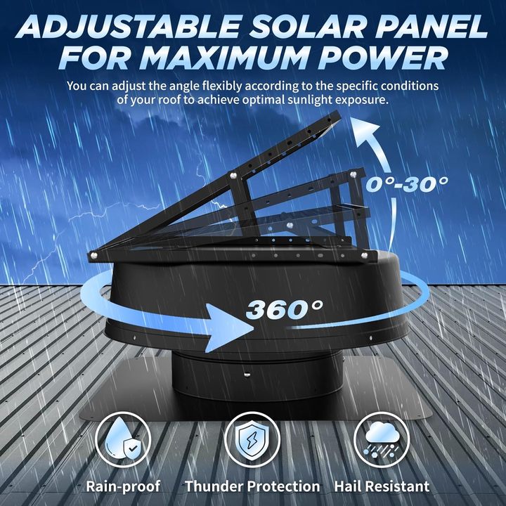 Solar Heat Extractor Square Roof Vent Fan 12inch 40Watt DC Brushless Copper Motor Exhaust Fan Stainless Steel Aluminum Alloy for
