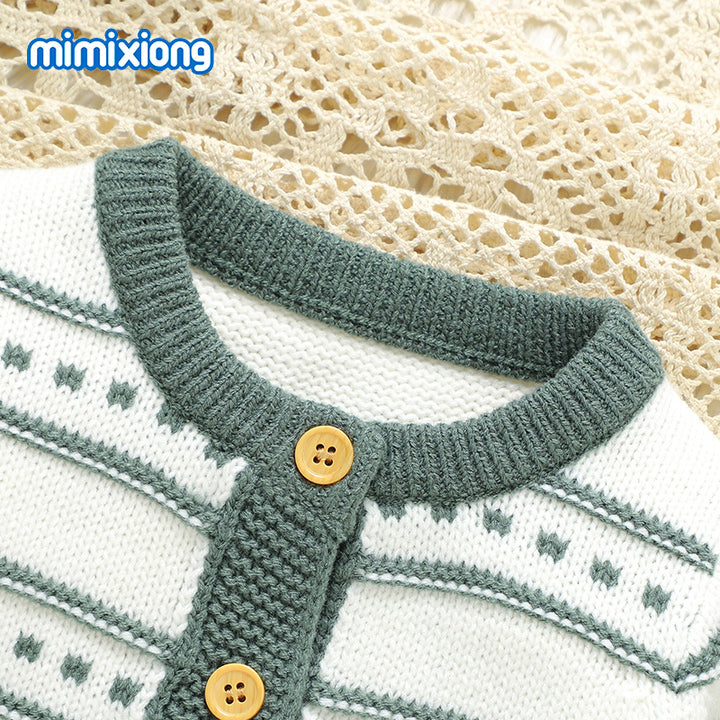 Mimixiong Knitted Baby Cardigan Baby Rompers Newborn Clothes Winter Boys Striped Long Sleeve Baby Clothing Set