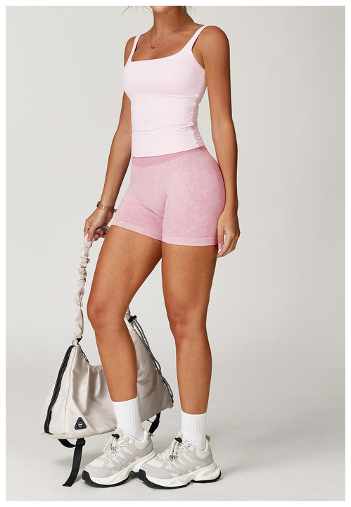 GH Custom Logo Women Sand Washed Yoga Shorts Seamless High Waist Sports Fitness Shorts
