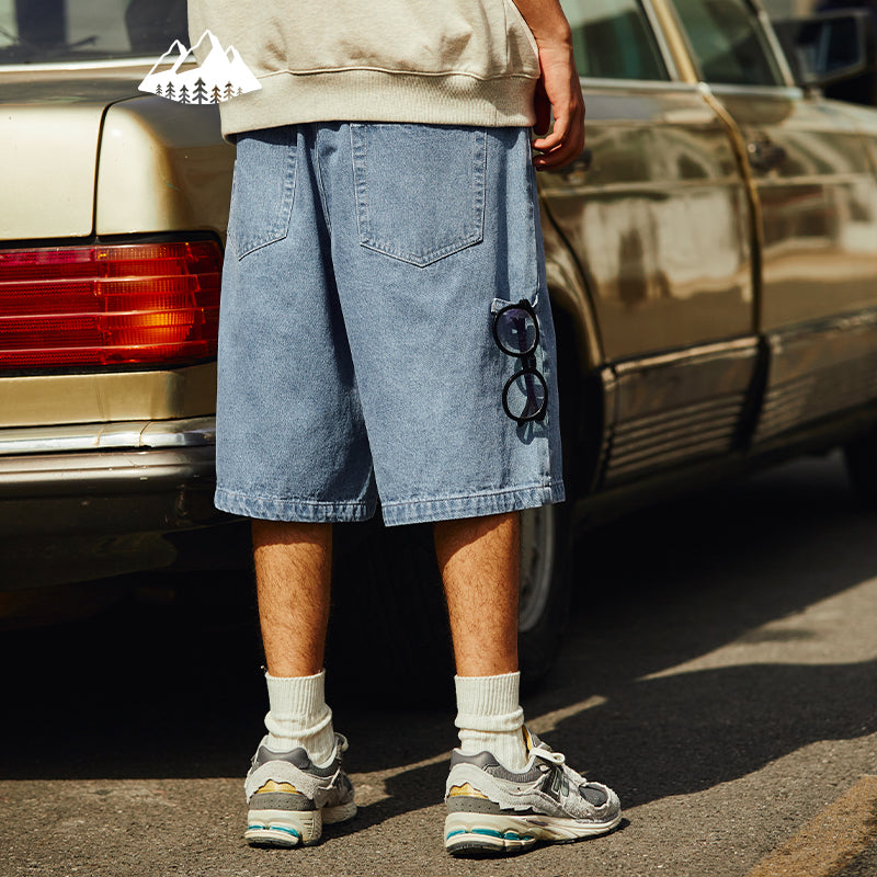 2022 Summer Vintage Washed Plain Loose Baggy men's Denim Jeans Shorts Factory Wholesale