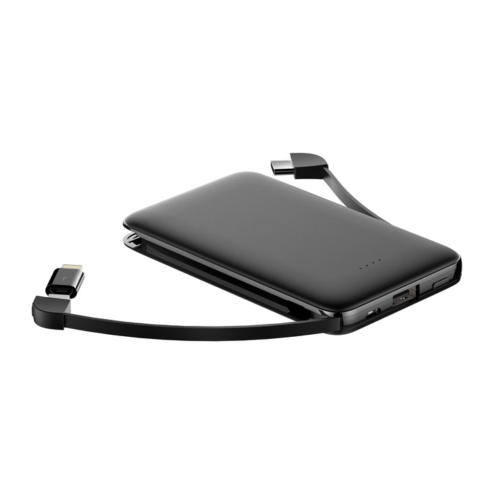 New Super slim mini portable Power bank 5000mah with built-in micro USB cable and type c cable Battery pack