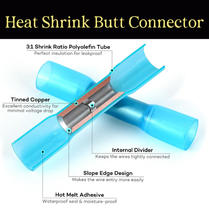 DINGYUAN Automotive Heat Shrink Butt Terminals Sealed Shrink Wire Connector Crimp Marine Electrical Butt Connectors