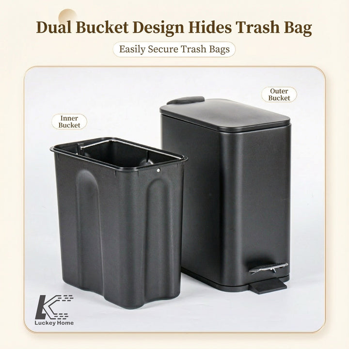 5L 10L Rectangular Trash Can for Bathroom Toilet Narrow Slim Bin with Plastic Inner Bucket