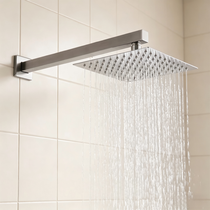 20 Inch Brushed Nickel Square Shower Arm Flange Stainless Steel Rainfall Shower Head Bath Shower Wall Mounted Extension Pipe