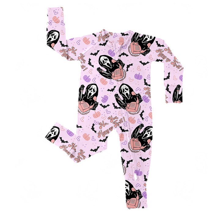Wholesale Baby Clothing Halloween Fall Children Custom Printed Bamboo Pajamas Baby Long Zippy Romper