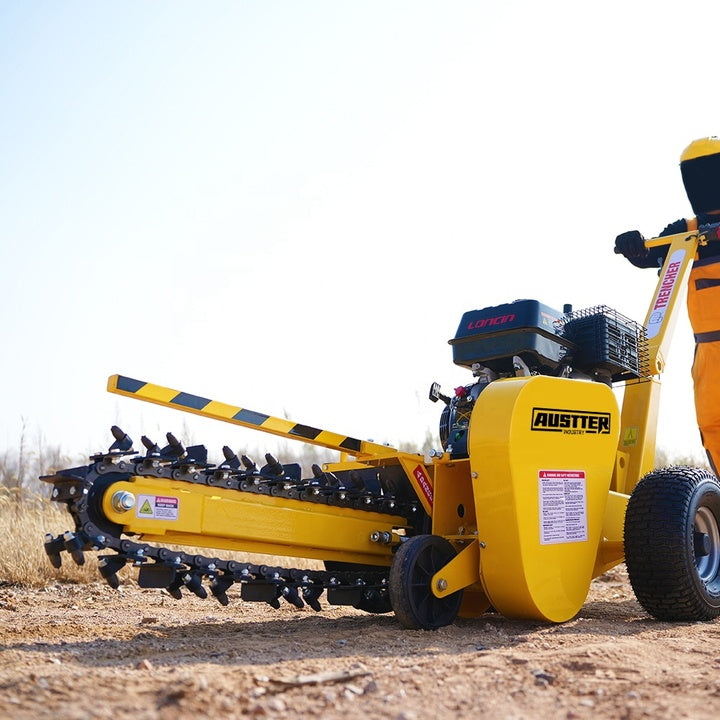 AUSTTER Farm Professional Small 600mm Depth 15hp Gasoline Engine Self Powered Chain Mini Trencher Machine