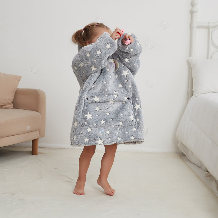 Customized Children Sweatshirt Wearable Luminous Oversized Sweater Sleeves Warm Sherpa Soft Flannel Hoodie Blankets for Kids