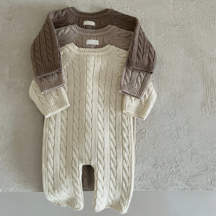 Hot Sale Autumn Spring Unisex Long Sleeve Kids Romper 100% Organic Cotton Rib Twisted Stitch Knit Baby Romper