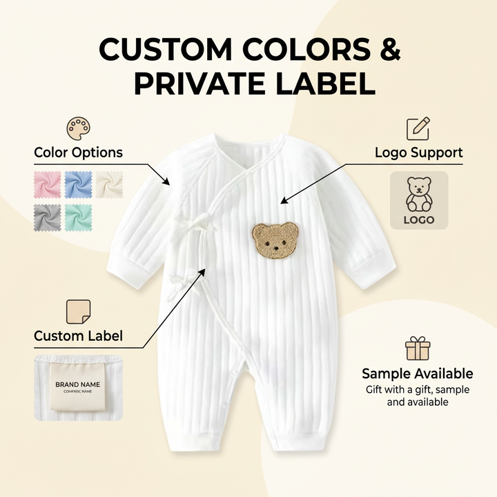OEM ODM Newborn Baby Bodysuit Cute Embroidered Bear Jumpsuit Infant Soft Ecofriendly Baby Romper Baby Clothes