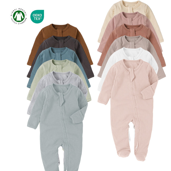 CPC Certificate Organic Cotton Autumn Long Sleeve Footie Baby Boy Bodysuit Plain Newborn Baby Rompers