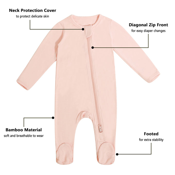 High Quality Private Label Spring Infant Footie Jumpsuit Foldover Mitten Cuffs Toddler Sleepsuit Bamboo Fiber Baby Pajamas
