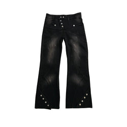 DiZNEW Vintage Stacked Pants 100% Cotton Wholesale Men Side Button Jeans Flared Denim Jeans