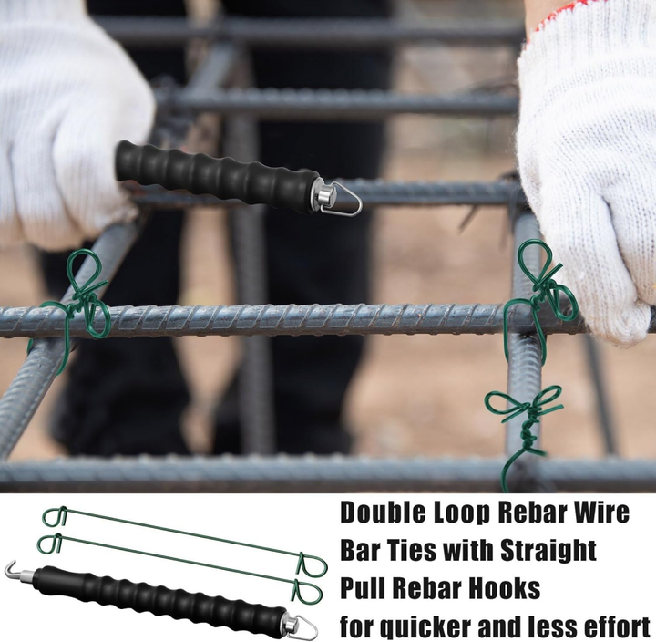 Industrial Grade PVC Coated Double Loop Rebar Wire Bar Ties Iron Plastic Material with Rebar Tie Wire Twister Tool Secure Fixing