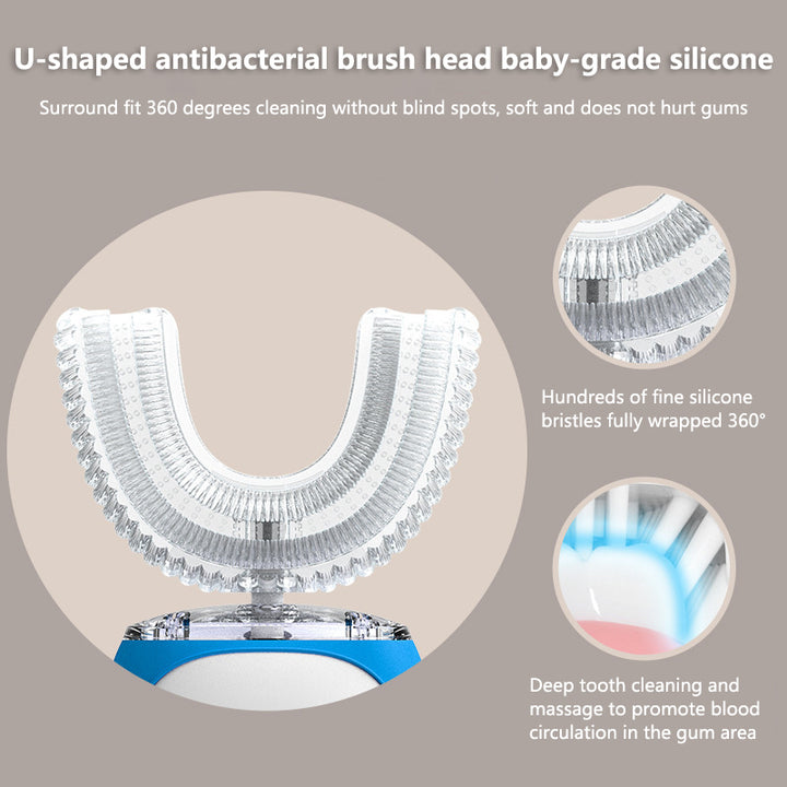 Ultrasonic Electric U-Shaped Toothbrush for Kids IPX7 Waterproof Five Cleaning Modes Smart Reminder 360 Electric Toothbrush