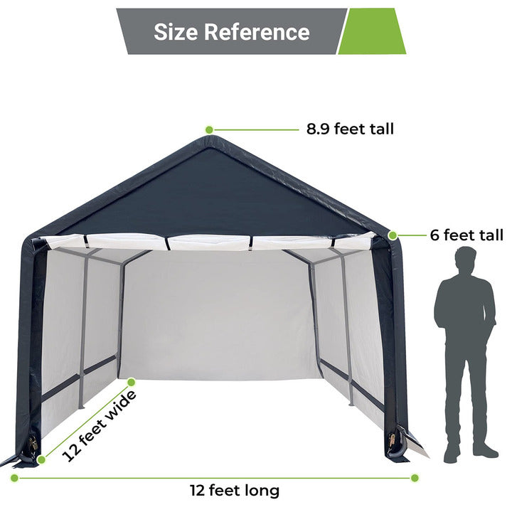 Outdoor Carport, Steel Frame With PE Cover Car Canopy Shelter, 12' X 12' Garages Canopies Carports