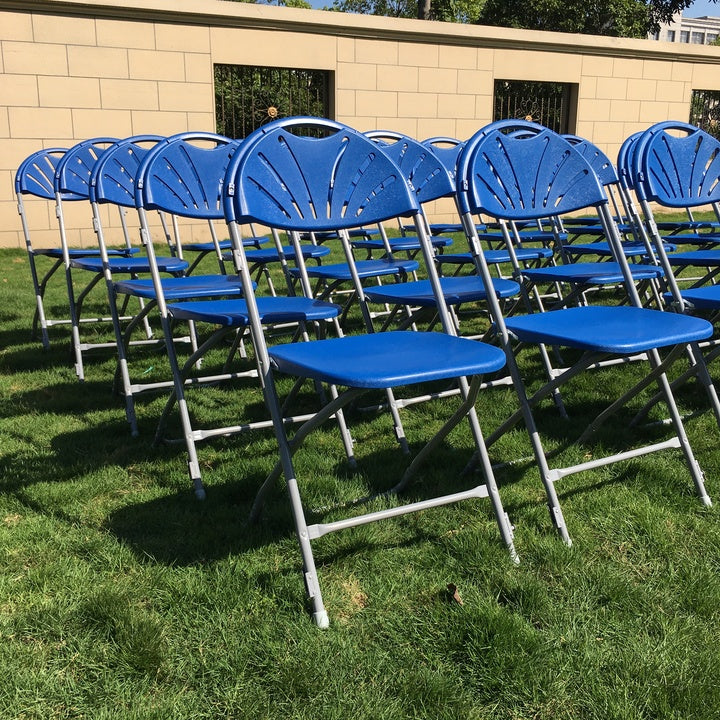 Wholesale Hot Sale Cheap Modern Comfortable Durable School Event Party Garden Metal Hook Fan Back Steel Plastic Folding Chair