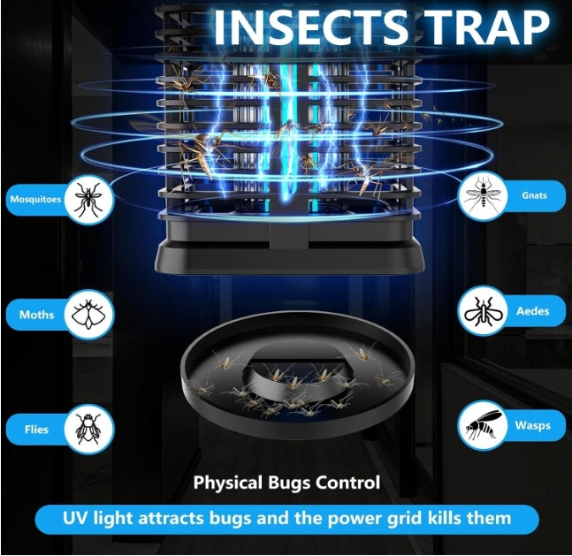 4000mAh Solar LED Bug Zapper Cordless Electric Mosquito Moth Killer for Patio Rechargeable Blue Light Mosquito Traps Zapper