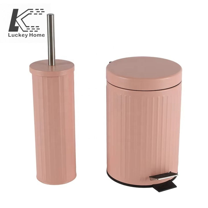 Customizable Pink 3L Foot Pedal Bin - Includes Toilet Brush, Metal Lid for Multi-Room Use