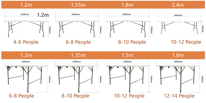Outdoor Rentals Wedding Folding Dining Table 8 Seater Foldable 6ft/foot White Plastic Ructangular Tables Events Party for Sale