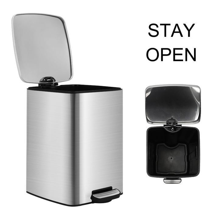 Square Design 6L - 30L Capacity Soft Drop Lid Trash Can Foot Pedal Operated Stainless Steel Bin Sliver Black White Bin