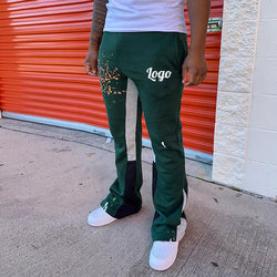 Custom summer streetwear joggers men paint splatters flared flair high quality mens track stacked flared sweat pants men