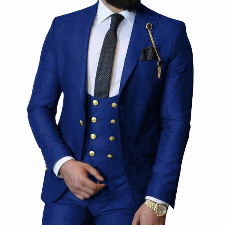 Italian Business 3 Pieces Royal Blue Classic Men Suit Groom Prom Tuxedos Groomsmen Blazer for Wedding suit for men