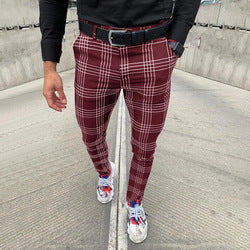 Custom Fashion Slim Fit Men Plaid Dress Pants  Casual Office Skinny Khaki Men Trousers