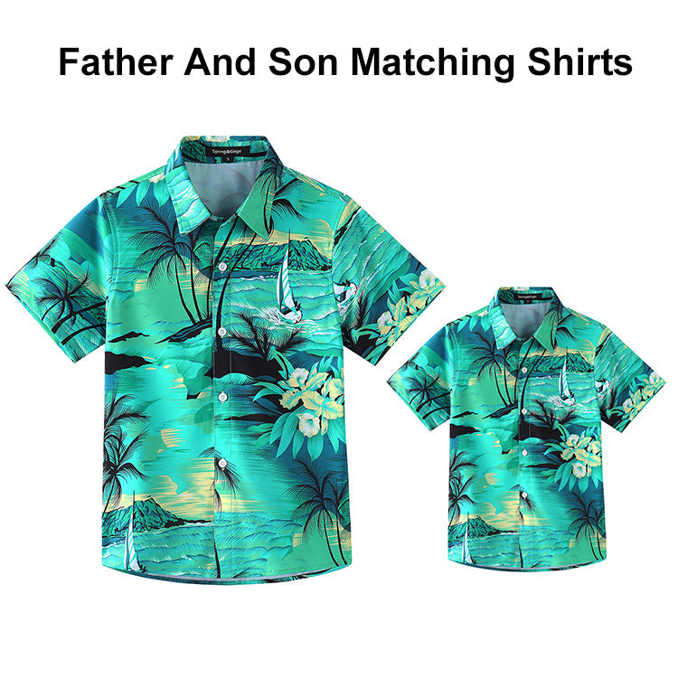 Oem Summer Family Matching Outfits Tropical Hawaiian Shirts Short Sleeve Custom Printed Kids Toddler Boys Aloha Hawaiian Shirts