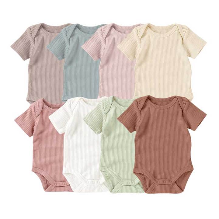 Customized logo From 20pcs Envelope Short Sleeve Snap Ribbed Organic Cotton Baby Unisex Romper Baby Bodysuit