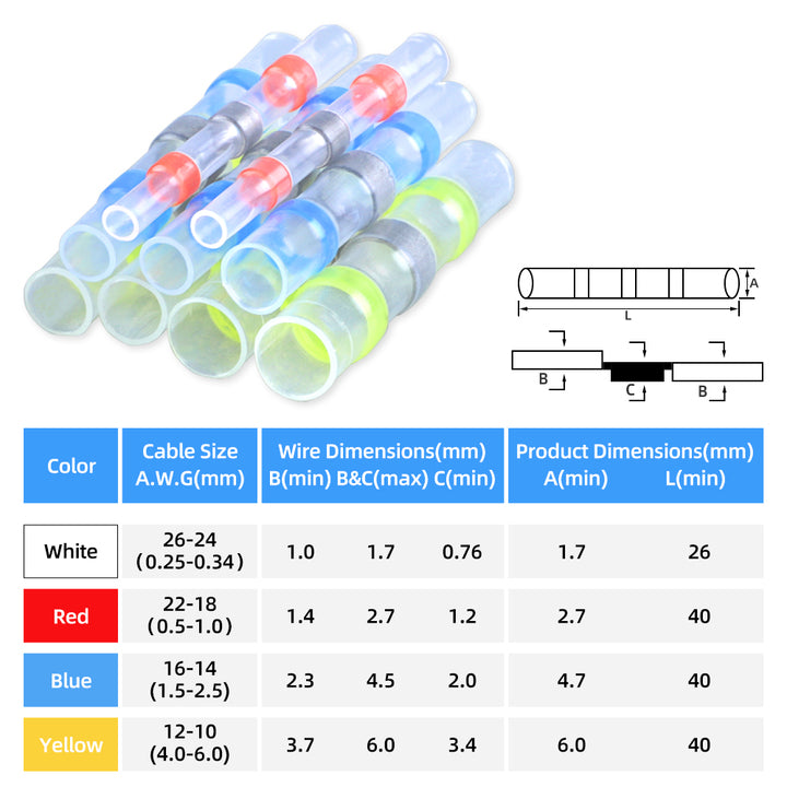 Gaopeng Wire Splicing 120pcs SST Heat Shrink Waterproof Butt Connectors Marine Solder Wire Connector Terminal Kit