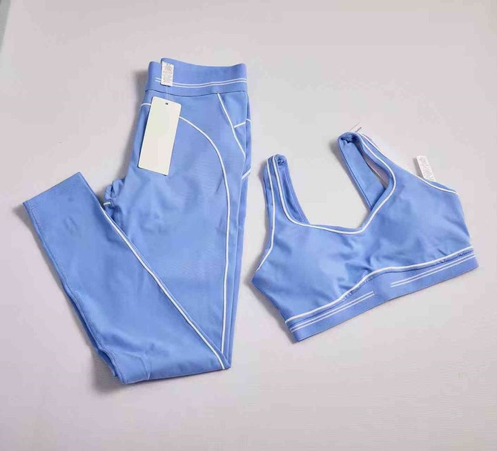 Hot Style Fashion Yoga Pilates Stretch Seamless Ribbed High-quality Leggings 2 Piece Set for Women
