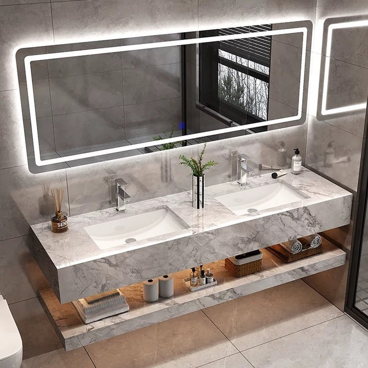 Modern European Style Double Sink Bathroom Vanity with Mirror Water-Resistant From Hotel Supplie
