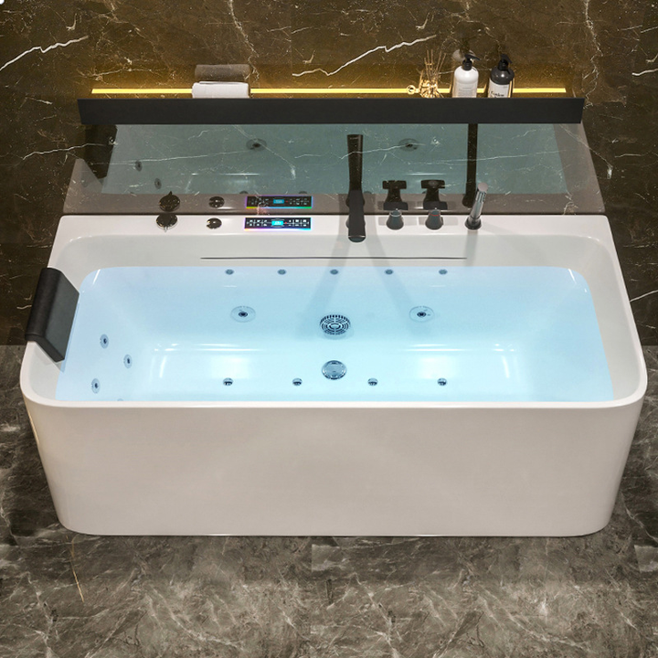 Household Acrylic Bathtub Deep Soaking Small Space Bathtub Hotel Thermostatic Surf Modern Massage Bathtubs with Night Light