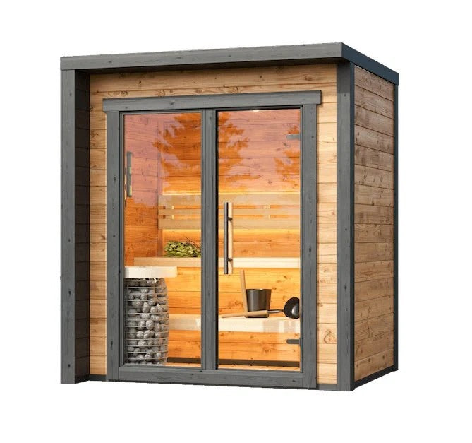 KLAFIN 3-Person Electric Infrared Solid Wood Control Panel Indoor/Outdoor Portable Wooden Infrared Massage Sauna Room Tubs