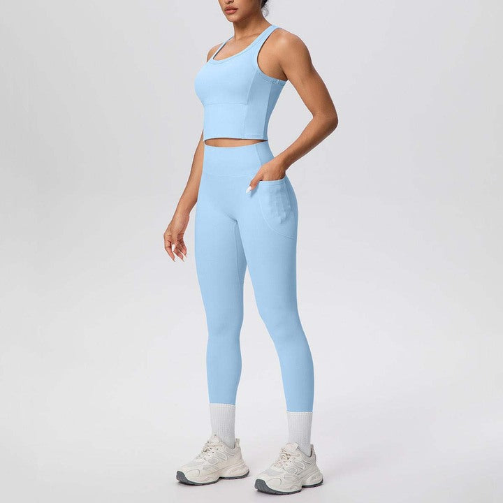 Hot Sale Women's Backless Cloud-Feel Quick-Dry High-Waisted Pocket Pants Yoga Wear Outdoor Running Fitness Sports Set