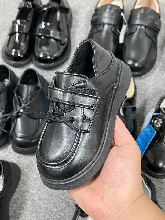 Children's Black School Shoes Soft Sole Single Shoes Boys Girls Leather Shoes Mixed Design Wholesale