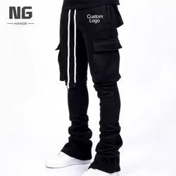 OEM Custom Logo Streetwear Flare Sweat Pants Men Women Cargo Joggers Sweatpants Stacked Flared Pants