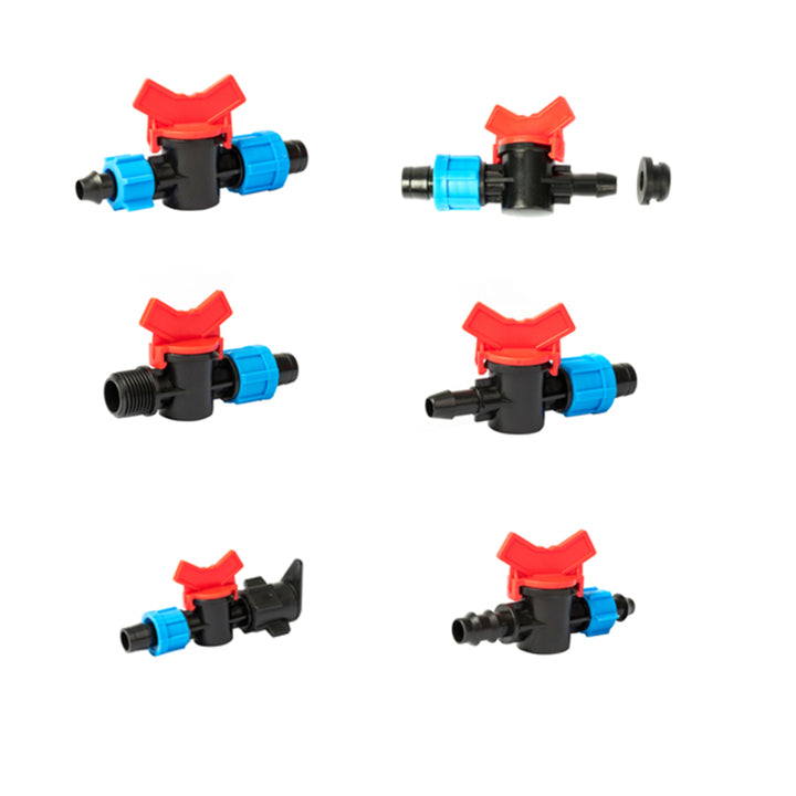 Drip Irrigation Fittings Drip Line Tape Pipe Connector 16mm Micro Irrigation Tape Fittings Pe Mini Valve