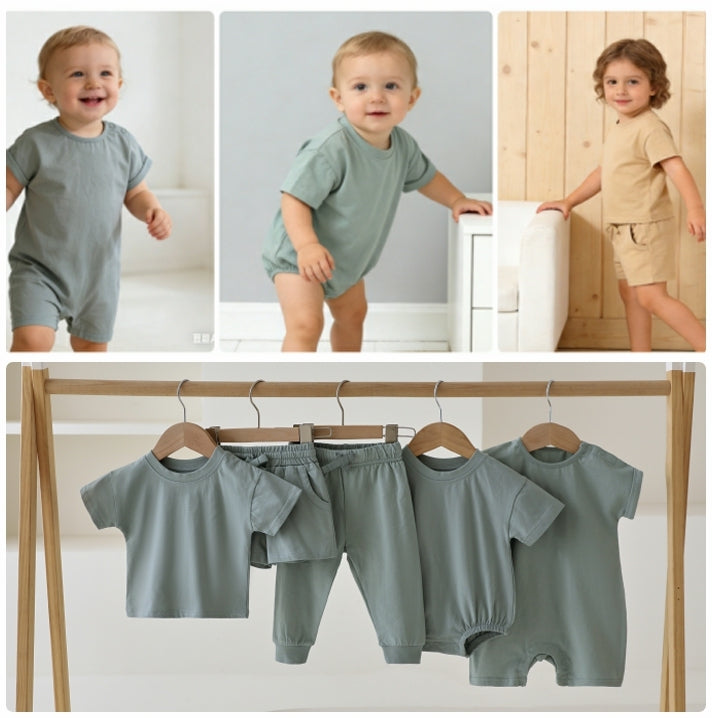 Wholesale Ready to Ship Summer Baby Wear Solid Short Sleeve Oversized Baby Girls Bubble Rompers