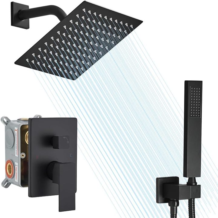 Wall Mounted Shower System, 8" High Pressure Rainfall & Handheld Shower Head Complete Faucet Set With Valve & Trim Kit Wholesale