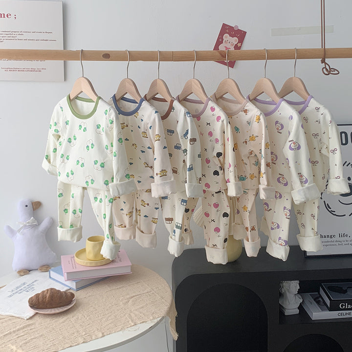 Purorigin Autumn Winter Casual Kids Underwear Set Long-sleeved Cartoon Pajamas 2 Piece Worested Nightwear Baby Home Clothes