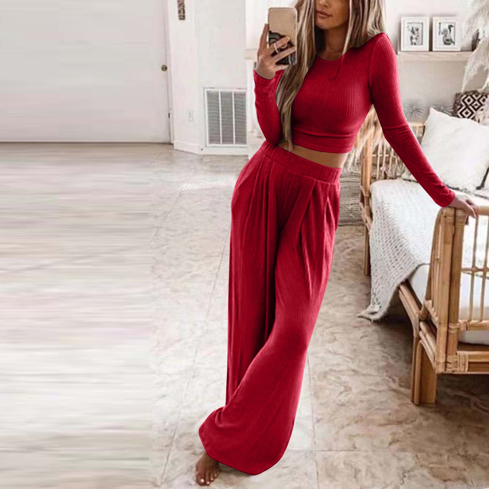 Spring Autumn Custom Casual Long Sleeve Women Knitted Two Piece Sweater Set