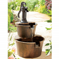 2021 Hot Home Garten jardin Garden Outdoor Solar Pump 2 Tiers Rustic Barrel Water Fountain