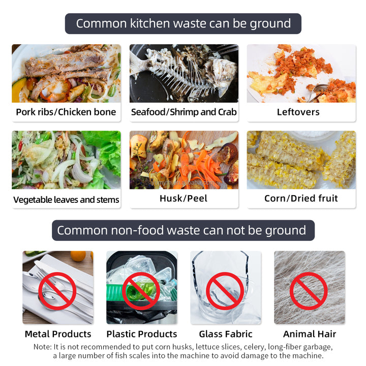 Electric Under-Sink Household Food Waste Disposer Stainless Steel Grinding Chamber Continuous Feed 450W DC Motor 1200ml Capacity