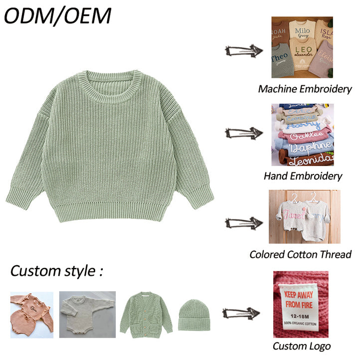 Wholesale 100% Organic Cotton Baby Pullovers Knitwear Winter Toddler Kids Clothes Plain Knitted Children Baby Sweaters