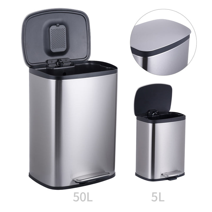 Rectangular Pedal Dustbin House Kitchen Metal Garbage Can Large Capacity 50L Trash Bin with Lid WBS139