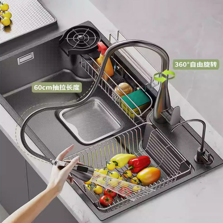 New Design SUS304 Stainless Steel Single Kitchen Sink Large Japanese Style Multifunctional Dishwashing Sink Square Single Hole